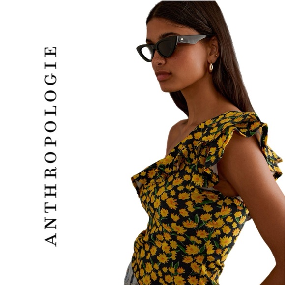 Anthropologie Maeve One-Shoulder Ruffled Top - Picture 4 of 16